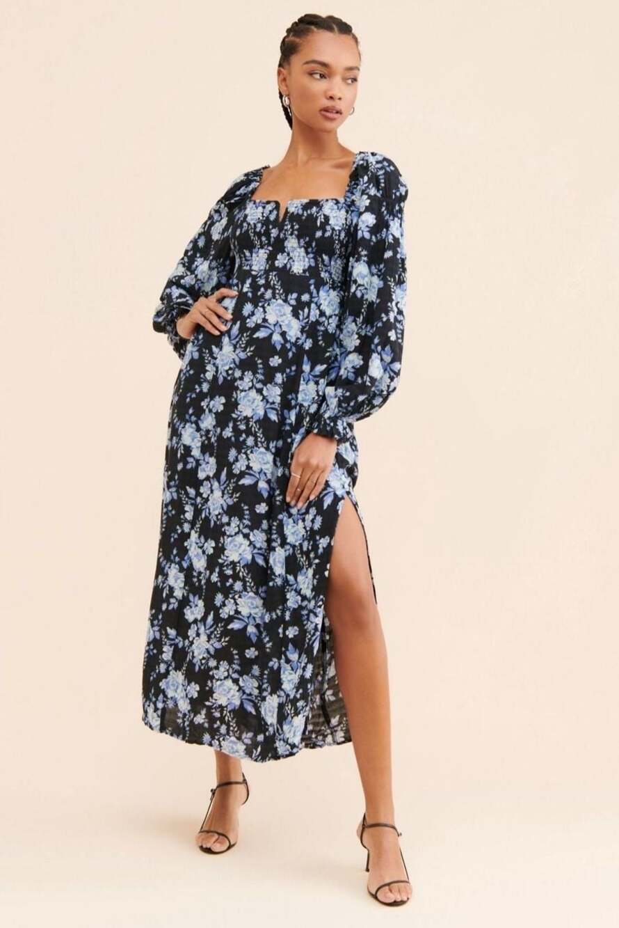 Free People Floral Smocked Midi Dress Size S